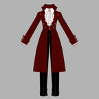 This Gothic-inspired ensemble reimagines the Dracula legend with a dark romantic aesthetic. The deep crimson palette and intricate medieval tailoring—featuring ruffled shirts, structured coats, and tailored trousers—evoke aristocratic elegance. Luxurious velvets and detailed metallic accents capture a haunting yet refined atmosphere, blending historical drama with Lolita fashion for a timelessly captivating&nbsp;statement.