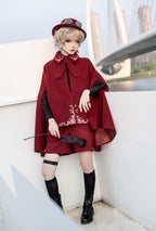 Ouji Fashion Embroidered Red Cape Set Vintage Medieval Lolita Little Prince Embroidered Wool Cloak