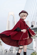 Ouji Fashion Embroidered Red Cape Set Vintage Medieval Lolita Little Prince Embroidered Wool Cloak