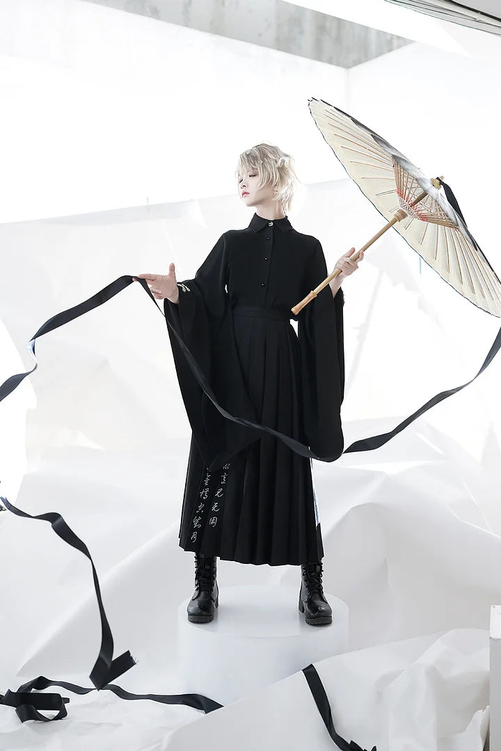 Ouji Fashion Goth Lolita Cape Pointed Neck Retro Chinese Style Design Big Sleeve Inner Shirt Elegant Style