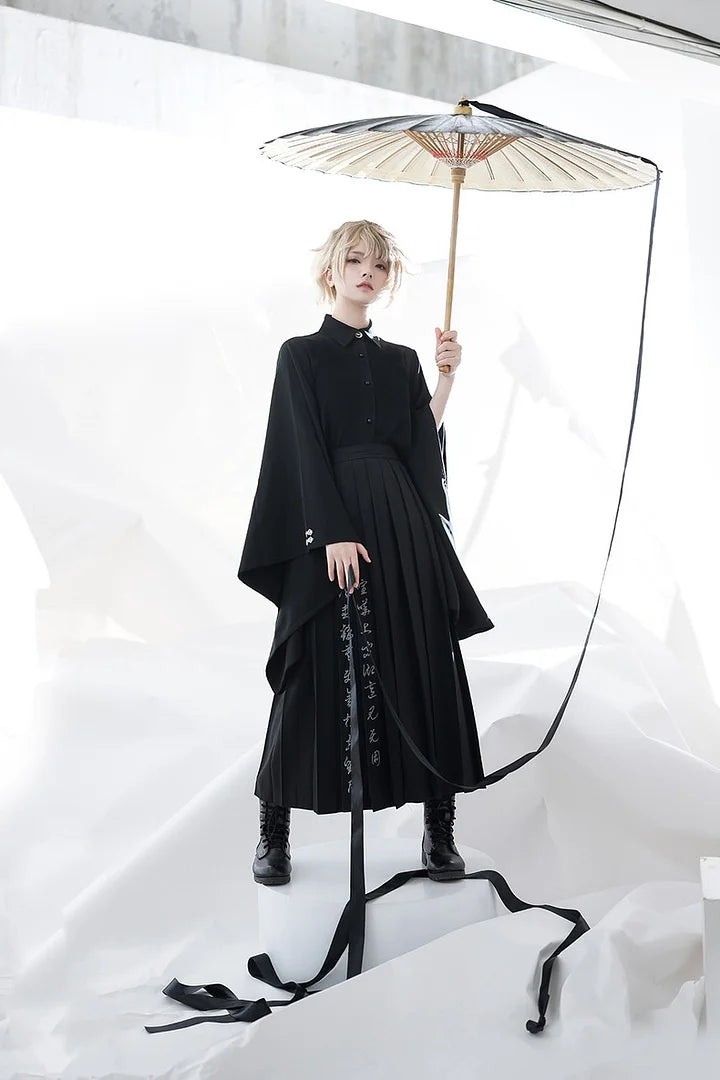 Ouji Fashion Goth Lolita Cape Pointed Neck Retro Chinese Style Design Big Sleeve Inner Shirt Elegant Style