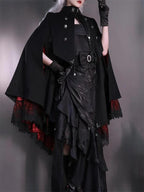 Gothic Lolita Cloak Shirt Set Black Red Ruffled Inspired Sweet Cape Blouse Ensemble