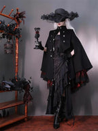 Gothic Lolita Cloak Shirt Set Black Red Ruffled Inspired Sweet Cape Blouse Ensemble