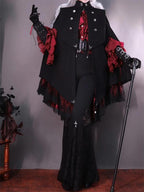 Gothic Lolita Cloak Shirt Set Black Red Ruffled Inspired Sweet Cape Blouse Ensemble