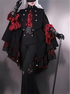 Gothic Lolita Cloak Shirt Set Black Red Ruffled Inspired Sweet Cape Blouse Ensemble