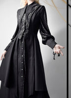 Ouji Fashion Black Green Goth Coat Shorts Set Tailored Handsome Vest