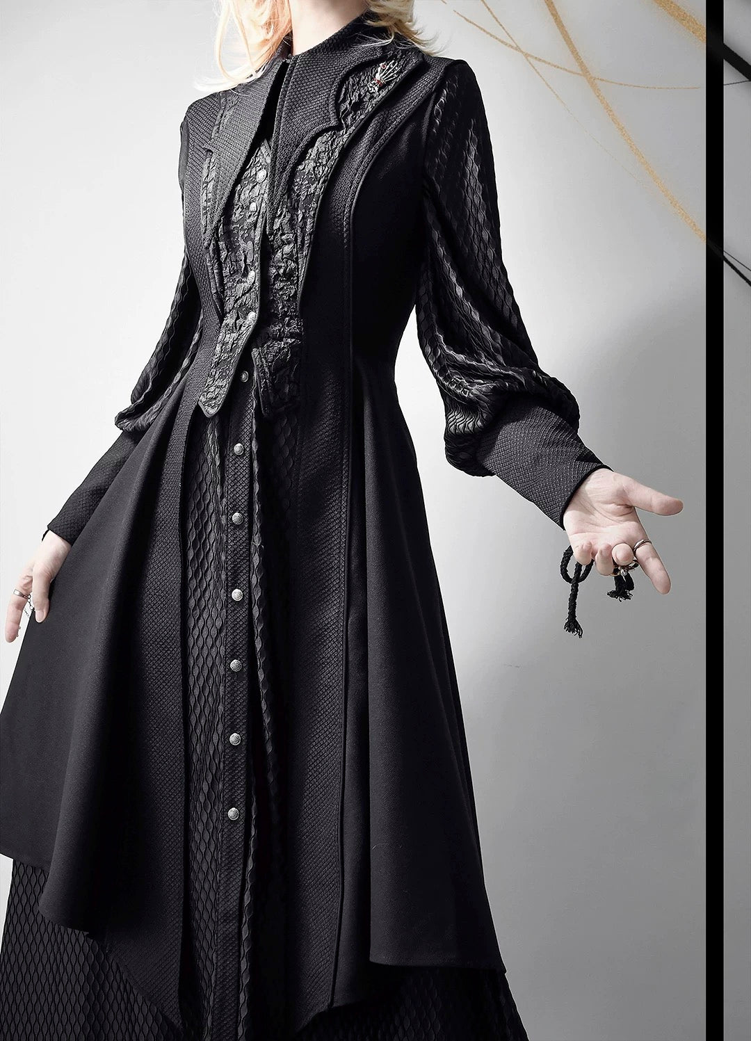 Ouji Fashion Black Green Goth Coat Shorts Set Tailored Handsome Vest