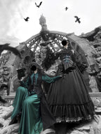 Ouji Fashion Black Green Goth Coat Shorts Set Tailored Handsome Vest