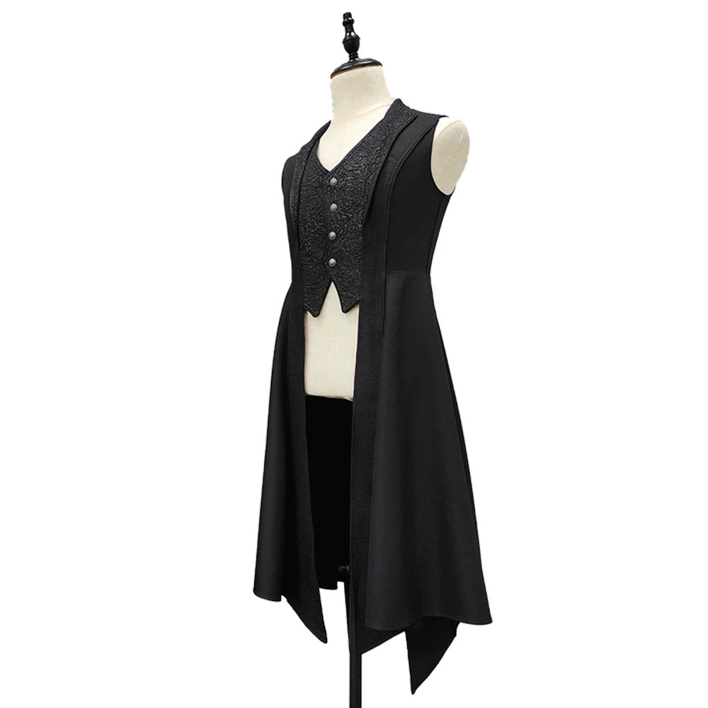 Ouji Fashion Black Green Goth Coat Shorts Set Tailored Handsome Vest