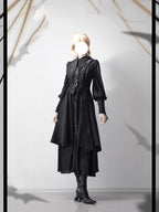 Ouji Fashion Black Green Goth Coat Shorts Set Tailored Handsome Vest