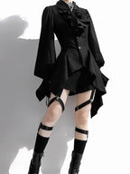 Ouji Fashion Gothic Black Lace-up Sides Corset Belt High Waist Shorts Blouse