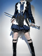 Ouji Fashion Lolita Dress Suit Navy Blue Ruffle Layer Shorts Set