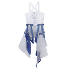 Ouji Fashion Lolita Layered Blue White Embroidered Suit Ruffled Hem Short Length Outfit