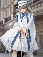 Ouji Fashion Lolita Military White - Blue Suit Long Sleeved Embroider Set Dresses