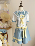 Ouji Fashion Lolita Outfit Set Meow Team Sweet Prince Style Summer Short Overalls with Red Blue