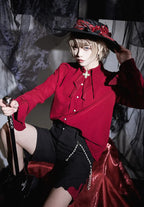 Ouji Fashion Lolita Pointed Collar Lolita Little Prince Solid Color Long-sleeved Shirt Elegant Retro British Style Red Blouse Shirt