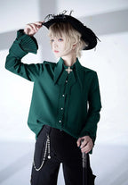 Ouji Fashion Lolita Pointed Collar Lolita Little Prince Solid Color Long-sleeved Shirt Elegant Retro British Style Red Blouse Shirt