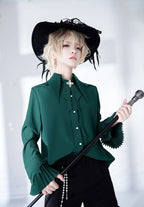 Ouji Fashion Lolita Pointed Collar Lolita Little Prince Solid Color Long-sleeved Shirt Elegant Retro British Style Red Blouse Shirt