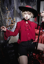 Ouji Fashion Lolita Pointed Collar Lolita Little Prince Solid Color Long-sleeved Shirt Elegant Retro British Style Red Blouse Shirt