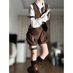 Ouji Fashion Lolita Set Brown Steampunk Detective White Shirt Vest Short Pants Outfit