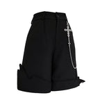 Ouji Fashion Lolita Straight Black Shorts Lolita Style Suit Irregular Shorts Cross Chain