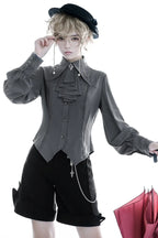 Ouji Fashion Lolita Straight Black Shorts Lolita Style Suit Irregular Shorts Cross Chain