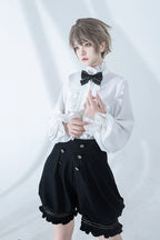 [Pre]Ouji Fashion Lolita Vintage Medieval Prince Style Black Cape Shirt Set Elegant Gothic Style Blouse Shirt
