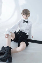 [Pre]Ouji Fashion Lolita Vintage Medieval Prince Style Black Cape Shirt Set Elegant Gothic Style Blouse Shirt