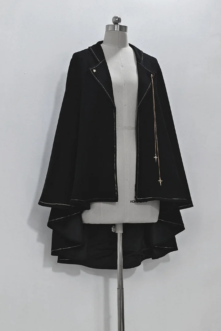 [Pre]Ouji Fashion Lolita Vintage Medieval Prince Style Black Cape Shirt Set Elegant Gothic Style Blouse Shirt