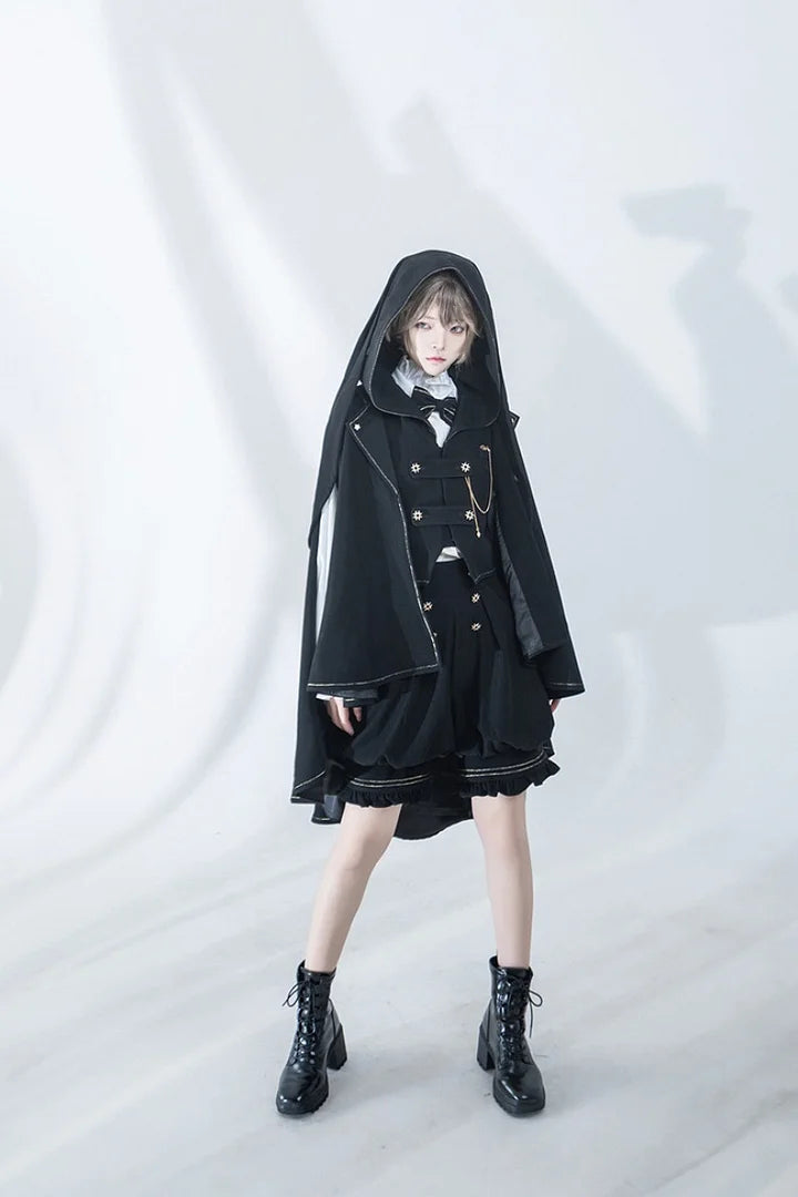 [Pre]Ouji Fashion Lolita Vintage Medieval Prince Style Black Cape Shirt Set Elegant Gothic Style Blouse Shirt