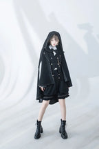 [Pre]Ouji Fashion Lolita Vintage Medieval Prince Style Black Cape Shirt Set Elegant Gothic Style Blouse Shirt