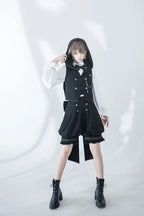 [Pre]Ouji Fashion Lolita Vintage Medieval Prince Style Black Cape Shirt Set Elegant Gothic Style Blouse Shirt