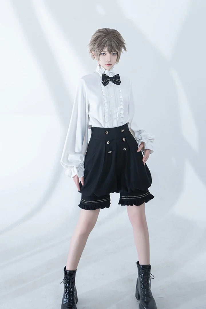 [Pre]Ouji Fashion Lolita Vintage Medieval Prince Style Black Cape Shirt Set Elegant Gothic Style Blouse Shirt