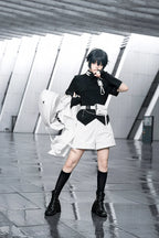 Ouji Fashion Lolita White City Tech Wear Cool Handsome Shorts Short Sleeves Cat Ear Jacket Niche