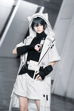 Ouji Fashion Lolita White City Tech Wear Cool Handsome Shorts Short Sleeves Cat Ear Jacket Niche