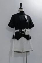 Ouji Fashion Lolita White City Tech Wear Cool Handsome Shorts Short Sleeves Cat Ear Jacket Niche