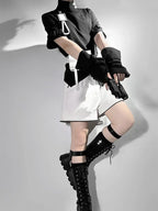 Ouji Fashion Lolita White City Tech Wear Cool Handsome Shorts Short Sleeves Cat Ear Jacket Niche