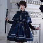 Ouji Fashion Military Aristocrat Lolita Jumper Skirt Solid Color Army Green Winter Cloak Set