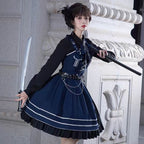 Ouji Fashion Military Aristocrat Lolita Jumper Skirt Solid Color Army Green Winter Cloak Set