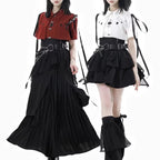 Ouji Fashion Lolita Dress Red Black Color Set Shirts with Asymmetric Skirts