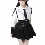Ouji Fashion Lolita Dress Red Black Color Set Shirts with Asymmetric Skirts