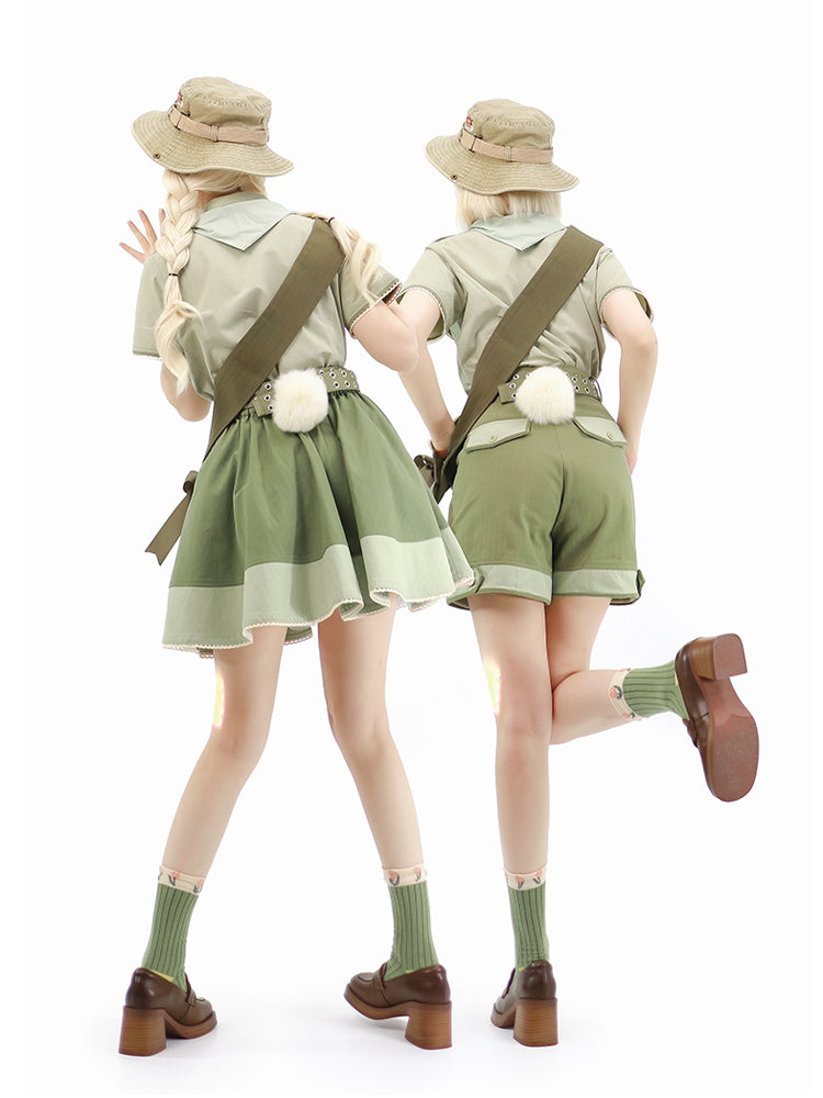 Ouji Fashion Dress Bunny Set Olive Green Short Sleeved Shirt with Suspender Skirt/Shorts Plus Size 3XL Lolita Dress