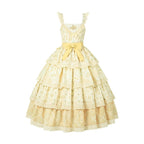 Pale Yellow Rustic Light Lolita Four Segment Printed Dress Cute Sweet Department