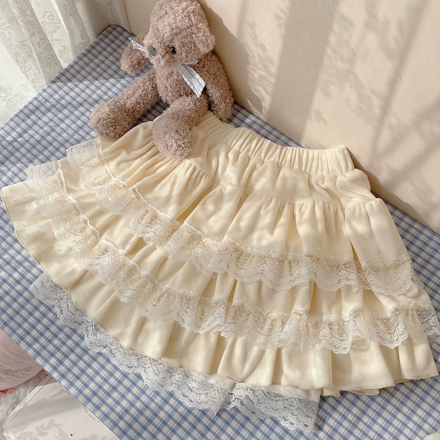 Pale Yellow Sweet Cute SK Lolita Cake Skirt