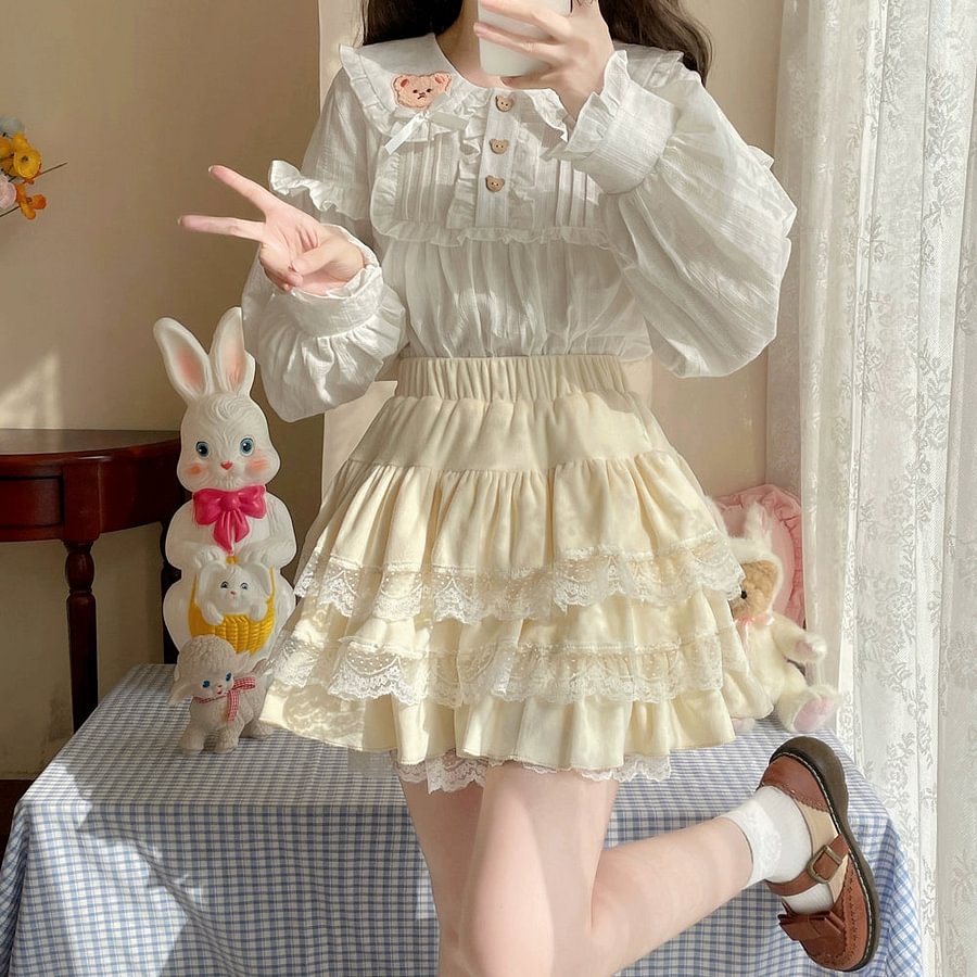 Pale Yellow Sweet Cute SK Lolita Cake Skirt