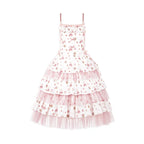 Pastoral Style Sweet Floral White Print Dress Cute Lolita Short Sleeve Long Dress