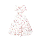 Pastoral Style Sweet Floral White Print Dress Cute Lolita Short Sleeve Long Dress
