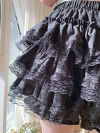 Petticoats Black Lace Trim ALine Skirt High Waisted Fluffy Cake Layered Skirt with Builtin Shorts