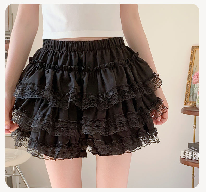 Petticoats Black Lace Trim ALine Skirt High Waisted Fluffy Cake Layered Skirt with Builtin Shorts