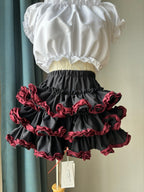 Petticoats Y2K Millennium Punk Cake Layered Skirt with Pumpkin Shorts Red Black